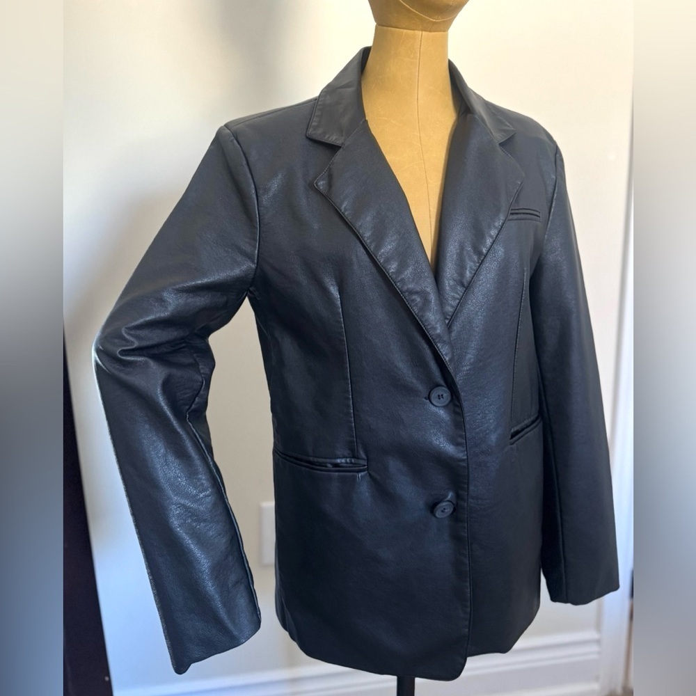 OAK + FORT Classic Black Vegan Leather Women's Jacket (S) - Picture 2 of 6